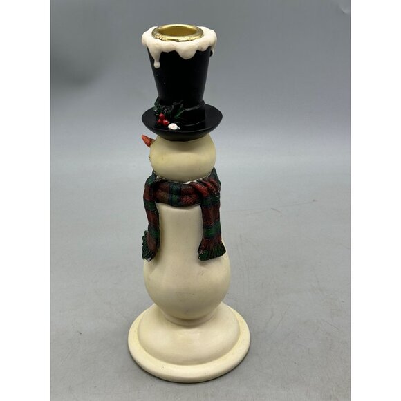 Christmas Snowman Ceramic Candlestick Holder Top Hat & Scarf 9.5" Tall READ - Picture 3 of 8